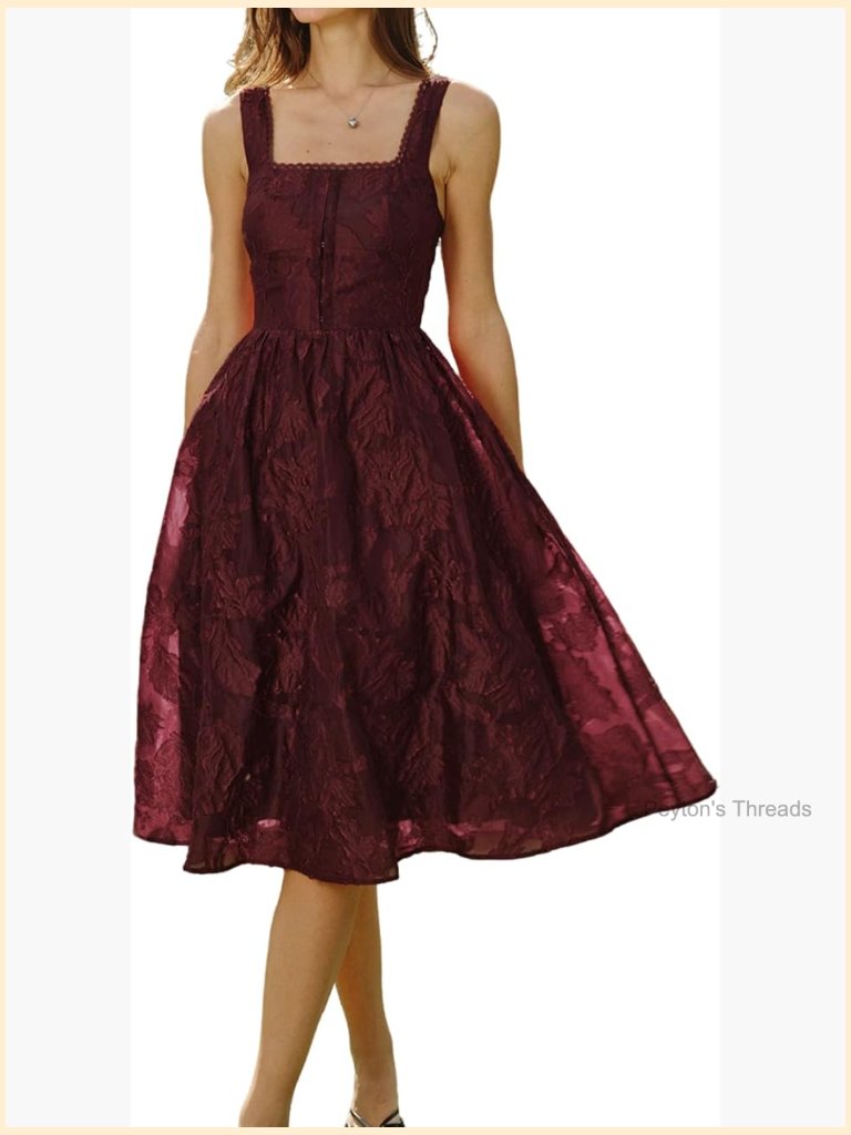 Sleeveless Square Neck A-Line Midi Sundress - Semi-Formal Wedding Guest Dress